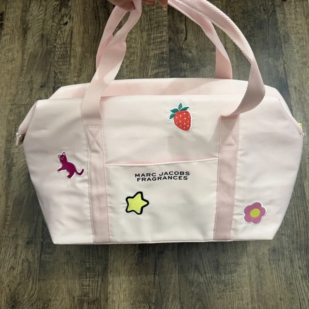 NWT Marc Jacobs Fragrances Pink Duffel Bag Star Cat Strawberry Appliqué Patches - Picture 6 of 11